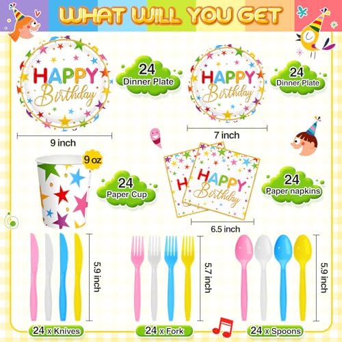 Meanplan 168 Pcs Happy Birthday Plates Napkins Tableware Set 24 Guest - Image 2