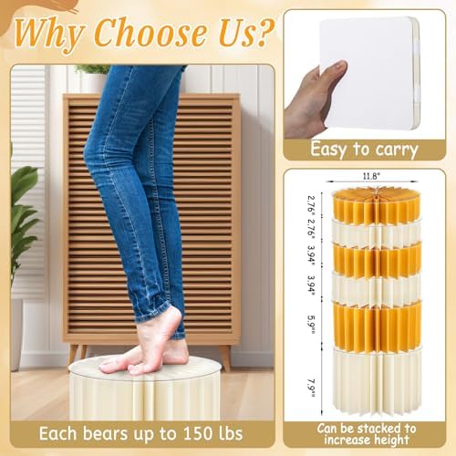 6Pcs Buffet Risers, Food Risers for Table, Foldable Cake Display Stands, Tall Cardboard Cupcakes Stand for Show Catering Desserts Jewelry Wedding Birthday Party Decoration (Yellow White) - Image 3