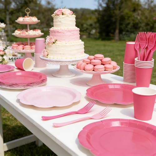 Pink Plates and Napkins Party Supplies, 9’’Disposable Pink Paper Plate, Gradient Pink Party Decorations Tableware Set for Birthday, Baby Shower, Wedding, Serves 48 - Image 5