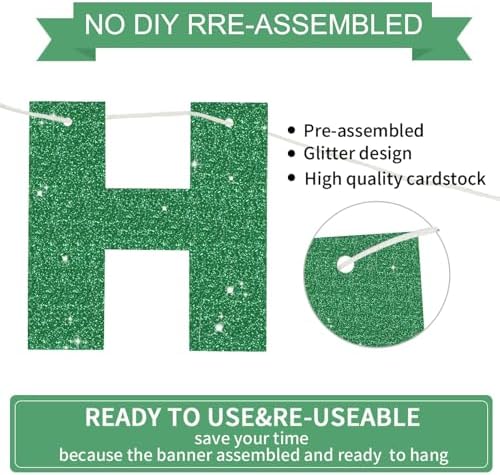 BEISHIDA Pre-Strung Glitter Green Happy Birthday Banner Party Sign Decor - Image 3