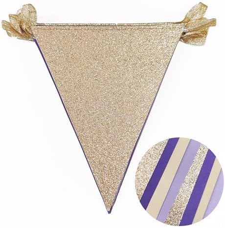30 Ft Purple Lavender Beige Champagne Gold Party Decorations Pennant Banner Flag Hanging Paper Triangle Bunting for Birthday Bridal Shower Wedding Shower Engagement Lilac Violet Party Supplies - Image 3