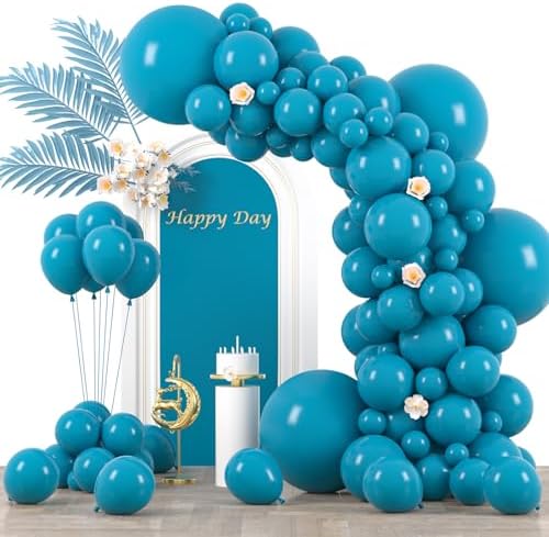 Voircoloria 130pcs Peacock Blue Balloons Garland Arch Kit, 18 12 10 5 Inch by Voircoloria