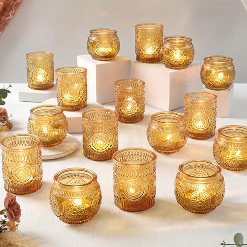 36 Pcs Amber Candle Holders - Vintage Candle Holder for Rustic/Boho Wedding Table centerpieces, Bridal Shower, Baby Shower Decoration by LAMORGIFT