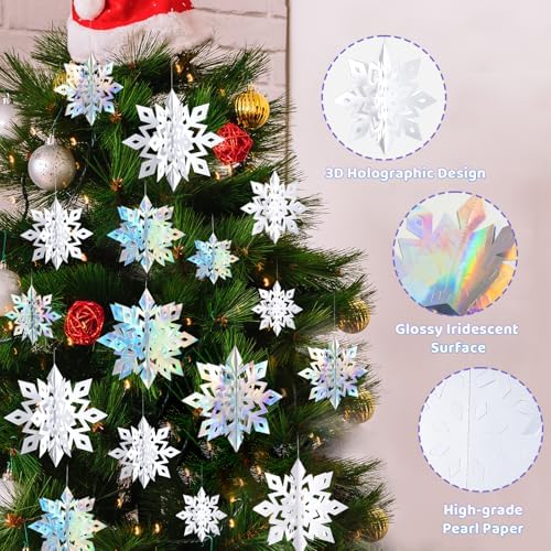 Snowflake Decorations, Paper Christmas Hanging Decor Indoor, 24-Pc - Image 5