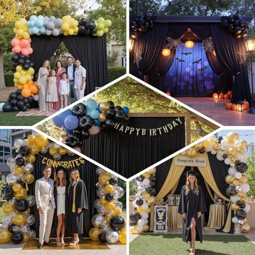 50x12 ft Black Backdrop Curtains for Weddings Party, Birthdays, Halloween - Image 5