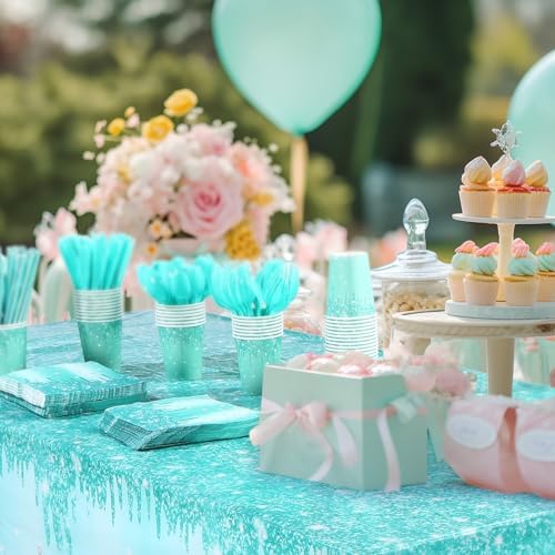 Funnymoom 452 Pcs Teal Glitter Party Decoration Supplies Serve 50 Guests - Image 5