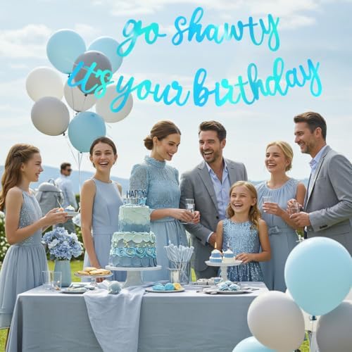 BEISHIDA Rainbow Blue Pre-Strung Go Shawty It's Your Birthday Banner Decor - Image 4