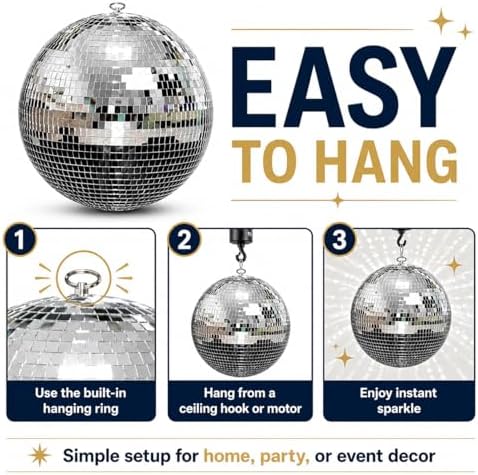 Youdepot 12-Inch Large Hanging Mirror Ball for Disco Party Decor - Image 2