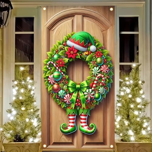 BlissYard Holiday Door Cover Elf 35x71 Inch Polyester - Image 3