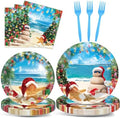 CHUNNIN 96 Pcs Summer July Christmas Plates and Napkins Xmas in July Party Decorations Disposable Dessert Plates Hawaiian Beach Tableware Set for 24 Guests Tropical Birthday Party Supplies by CHUNNIN