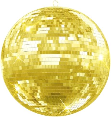 Gold Disco Ball Mirror Ball 16 inch for Party Decor, Hanging Disco Balls Decoration for Wedding, Events, Disco Party, Home Decorations, Dance Floor and Celebrations by nawoefii