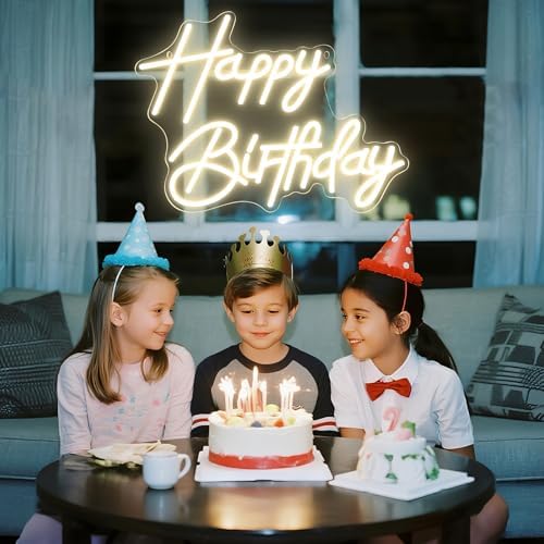 Happy Birthday Neon Sign for Wall Decor, LED Happy Birthday Light Up Sign, Dimmable LED Birthday Neon Light for Birthday Party Decorations Backdrop, Warm White - Image 5