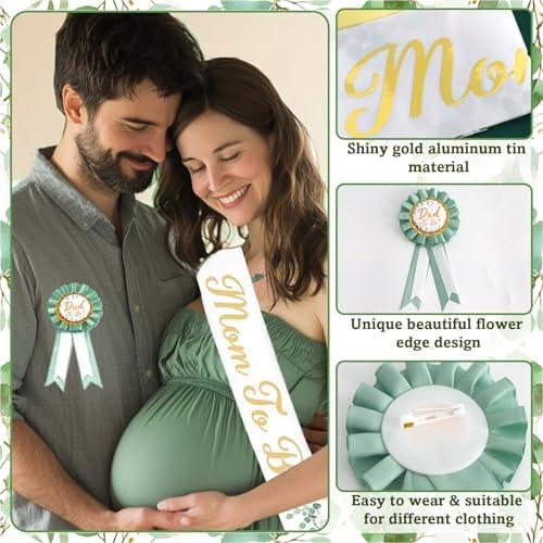 Sage Green Baby Shower Decorations Gender Neutral Baby Shower Decorations Welcome Baby Banner Sage Green Balloons Paper Lanterns Pom Poms Flowers Tablecloth Tassels Mom to Be Sash Dad to Be Pin - Image 5