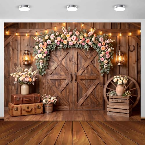 Western Cowboy Rustic Wooden Barn Door Backdrop, Farmhouse Photography Background for Rodeo Birthday Party Photo Booth Studio Portrait Props 7X5 FT by Viajar