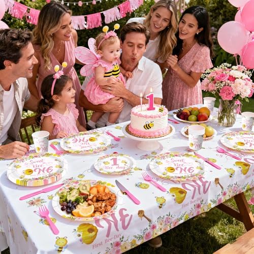 170 Pcs First Bee Day Pink Birthday Party Decorations, Serves 24 - Image 6