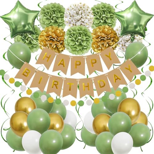Sage Green Birthday Decorations, Party Decorations with Happy Birthday Banner for Women Boys Girls Dinosaur Safari Olive Green Wild One Birthday Party Supplies by Recosis