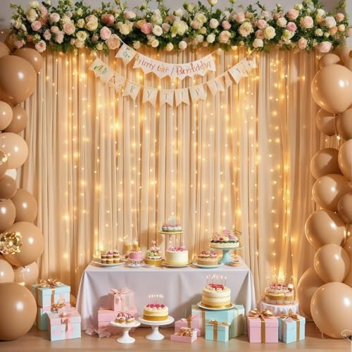 Dark Champagne Backdrop Curtains with Lights for Parties,10x10FT Wrinkle Free Polyester Wedding Photo Backdrop Curtains for Baby Shower Birthday Ceremony Reception Home Party Decorations-5ft x 10ft - Image 6