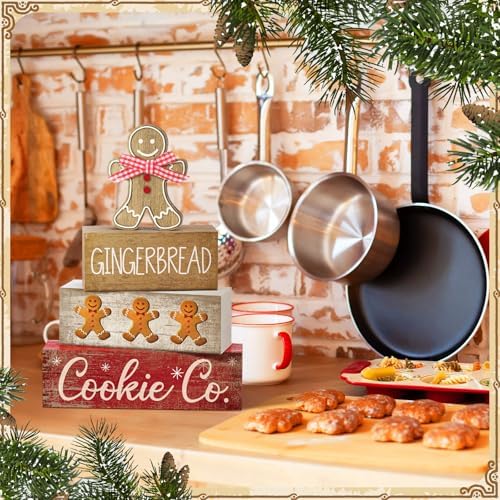 Moucuny 4 Pcs Gingerbread Christmas Table Decor, Gingerbread Man Wood Sign - Image 3