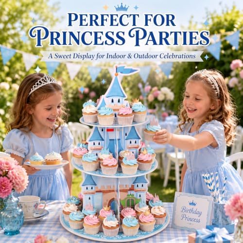 3 Tier Princess Birthday Cupcake Stand Fairytale Castle Decoration - Image 6