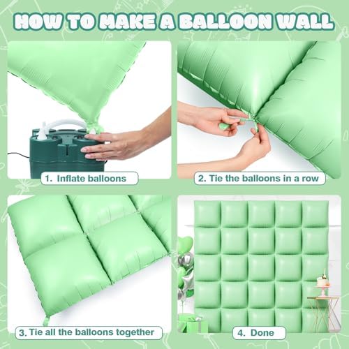 NISOCY 25PCS Matte Pastel Green Square Foil Balloons Wall Backdrop - Image 4