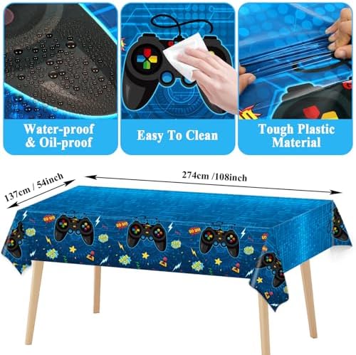 gisgfim Video Game Party Supplies Tableware Set for 20 Guests Gaming Parties Birthday Plates Blue Gamer Party Decorations Includes 7inch Plates, Napkins, Tablecloth - Image 3