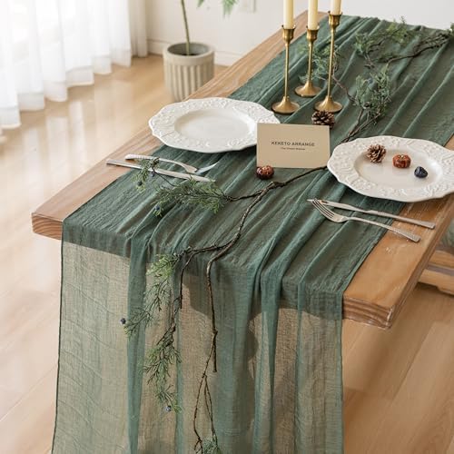 10Pcs Forest Green Cheesecloth Table Runner 120 Inches for Party Home Decor by KEKETOARRANGE