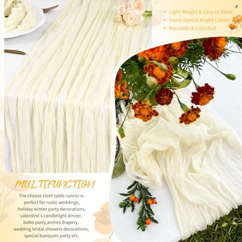 4 Pack Ivory Cheesecloth Table Runner 17x108 Inches Boho Home Decor - Image 5