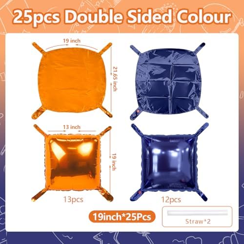 NISOCY 25PCS Navy Blue and Orange Square Foil Balloons Wall Backdrop - Image 2