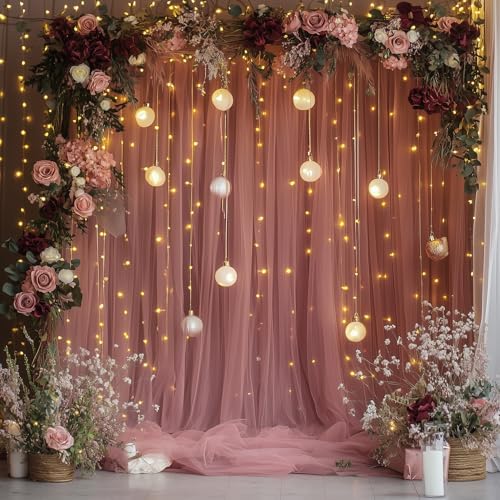 Fomcet Tulle Backdrop Curtains with Lights Dusty Rose 10x8ft Sheer Curtain - Image 6