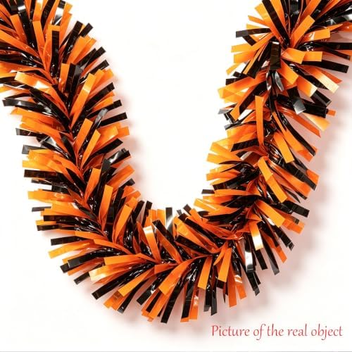33FT Halloween Tinsel Garland Decorations, Shiny Metallic Foil Twist Garland for Halloween Tree, Halloween Party, Indoor Outdoor Holiday Decor (Orange & Black) - Image 5