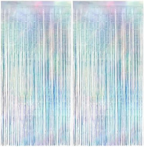 2 Pack Iridescence Party Streamers Backdrop Curtains, 3.3x8.2ft Holographic Tinsel Foil Curtain Photo Booth Props for Birthday, Wedding, Holiday Celebration, Bachelorette, Theme Decorations by JustShimmer