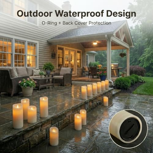 Enido Set of 24 Outdoor LED Candles, Battery Operated Flickering Waterproof Candles with 4 Remote (D2.2'' x H4''5''6'') for Halloween,Wedding,Christmas Decor(White) - Image 4