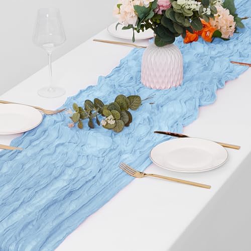 15 Pack Baby Blue Cheesecloth Table Runner 17 x 108 inch Cheese Cloth Table Runners 9ft Blue Table Runner Rustic Romantic Sheer Gauze Runner for Wedding Party Baby Shower Table Decoration - Image 4
