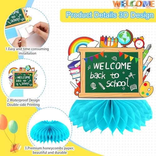 JULMELON 8 Pcs Back to School Table Decor, 3D Welcome Honeycomb Centerpiece - Image 4