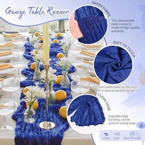 4 Pack Royal Blue Cheesecloth Table Runner 17x108 Inches Boho Home Decor - Image 3