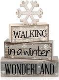 Moucuny 4 Pcs Snowflake Decorations Wooden Block Signs Winter Farmhouse by Moucuny