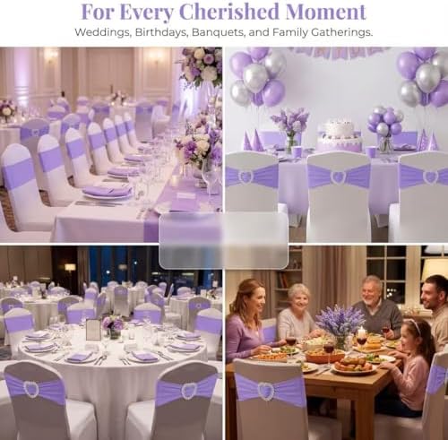 150 Pieces Chair Sashes & Bows - Stretch Spandex Chair Cover Band with Buckle for Wedding, Hotel Banquet, Birthday Party & Home Bulk Decorations (Purple) - Image 7