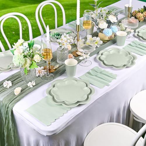 350 Pcs Sage Green Paper Plates and Napkins Set, Tableware Set for 50 Guest - Image 6
