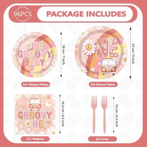 96Pcs Boho Groovy One Birthday Party Supplies Serves 24 - Image 4