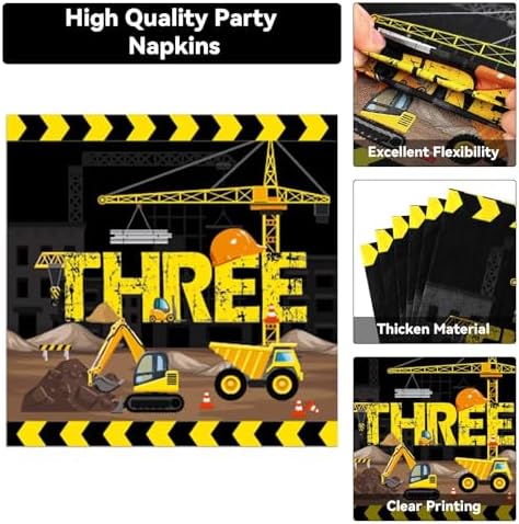 100 Pcs Construction 3rd Party Plates and Napkins Set 3 Years Old Birthday Decorations Construction Party Supplies Tableware Dump Truck Themed Favors for Birthday Party Decor Serves 25 - Image 4