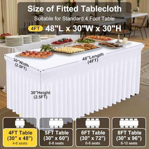 Smiry 2 Pack Spandex Open Back Tablecloth,Elastic Fitted Stretch Tablecloth for 4FT Rectangle Tables,Waterproof Washable Table Cover Skirt for Wedding, Banquet & Parties (White, 48Lx30Wx30H Inch) - Image 4