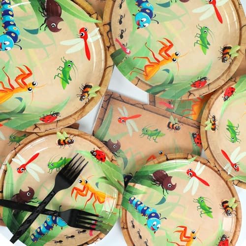 Qyeahkj 100 Pcs Bug Party Plates Napkins Supplies, Spring Summer Ladybugs Bee Reptile Birthday Party Tableware Set Insect Birthday Party Decorations Favors for Boys Girls Serve 25 - Image 5