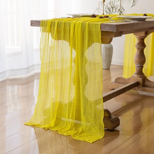 Yellow Cheesecloth Summer Table Runner 120 Inches for Party Home Decor - Image 2