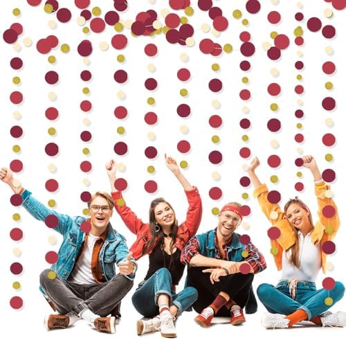 Outus 10 Pieces Maroon,Gold Round Dots Garland Party Hanging Decor - Image 6