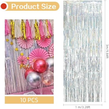 10 Pack Silver Foil Curtain Backdrop 3.2ft x 9.8ft Metallic Tinsel Foil Fringe Curtains Streamer Photo Booth Backdrop for Birthday Party Engagement Bachelorette Party Decorations - Sparkle Silver - Image 3