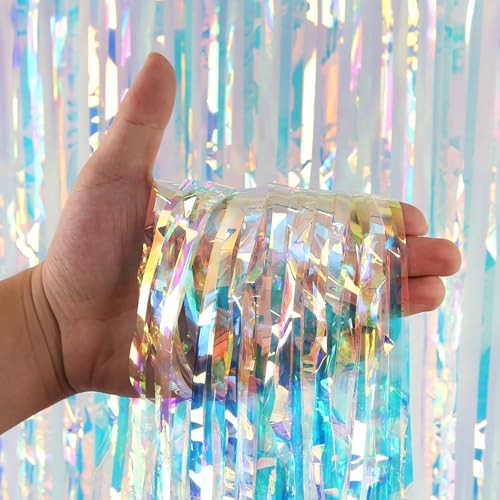 2 Pack Fringe Curtains Party Decorations,Tinsel Backdrop Curtains for Parties,Photo Booth Wedding Graduations Birthday Mermaid Frozen Sea Party Supplies (Iridescent) - Image 6