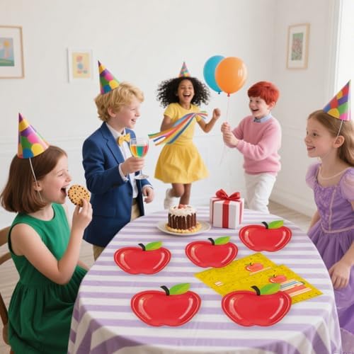 40 PCS Back to School Apple Paper Plates and Napkins Decorations, First Day of School Disposable 7 Inch Dessert Plates Tableware Set for Composition Notebook Classroom Pre K Teacher Party Supplies - Image 7