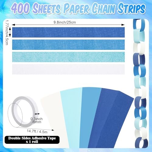 TaoBary Blue Party Decorations 400 Sheet Paper Chain, Ocean, Same Size - Image 3