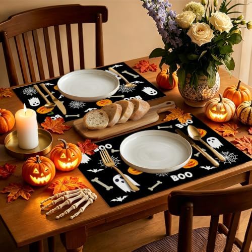 Ghost Pumpkin Halloween Placemats Set of 4 Halloween Table Decor 12x18 Inch - Image 5