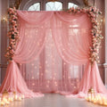 30×10ft Dusty Rose Tulle Backdrop Curtain with Lights String for Parties, Sheer Photo Backdrop Curtains for Wedding Party Photography Background by WishCare